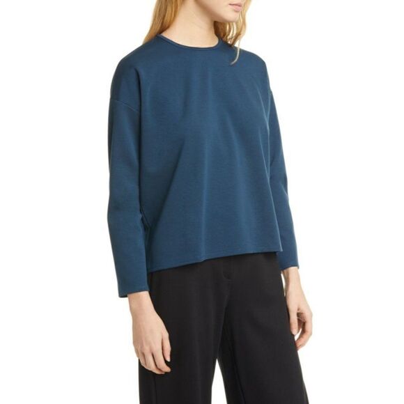 Eileen Fisher Oversized Blouse‎ Top Women's SMALL Blue Crewneck Long-Sleeve NEW - Picture 13 of 13